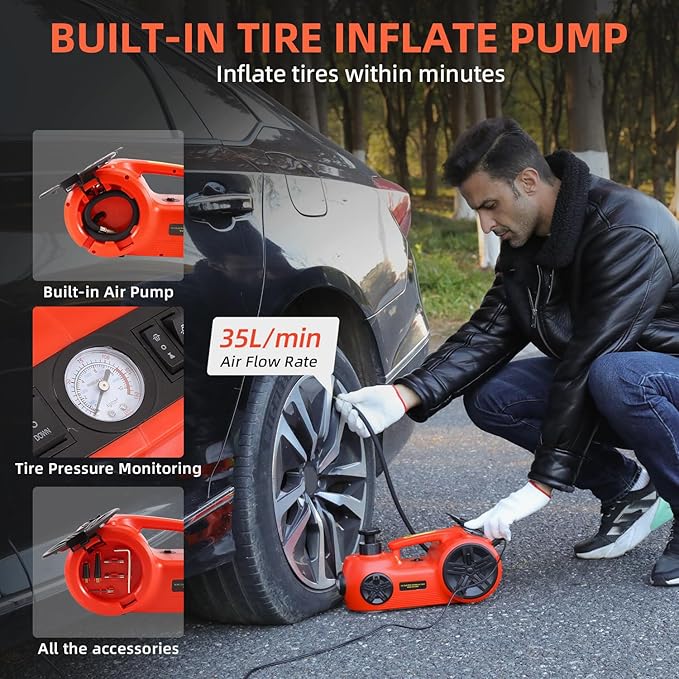 EFFIROSO Upgrade LED Light Electric Car Jack 5 Ton12V Hydraulic Jack Lift - Image 3