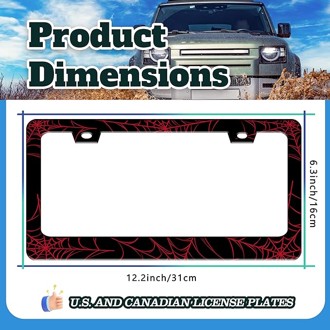 Red Spider Web License Plate Frame Funny Cobweb Stainless Steel License Plate - Image 3