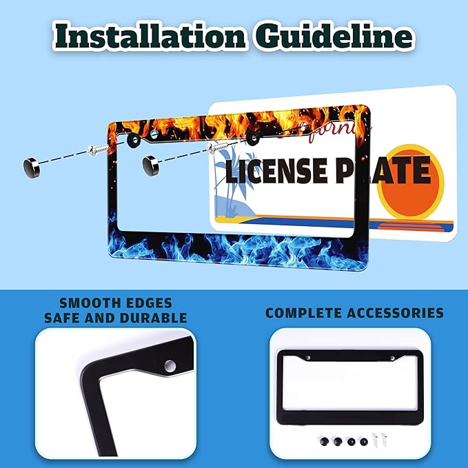 Red and Blue Flames License Plate Frame Abstract Fire License Plate Holder - Image 4