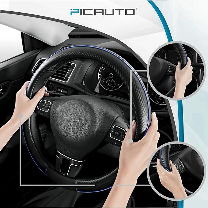 PIC AUTO Steering Wheel Cover, Sports Carbon Fiber and Super Breathable Leather - Image 4