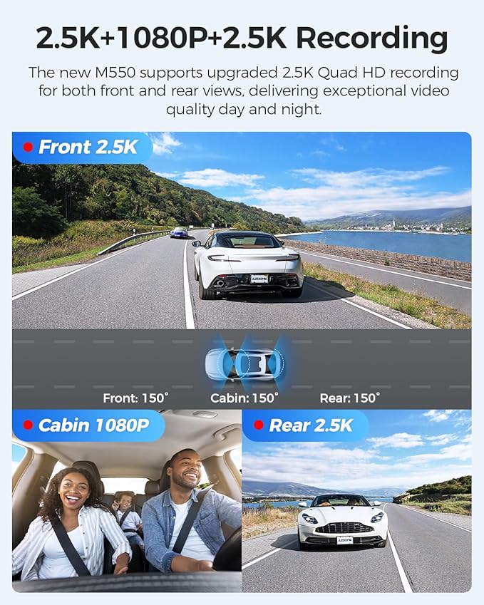 AZDOME M550 3 Channel Dash Cam, 4K+2.5K Dual Dash Camera - Image 2