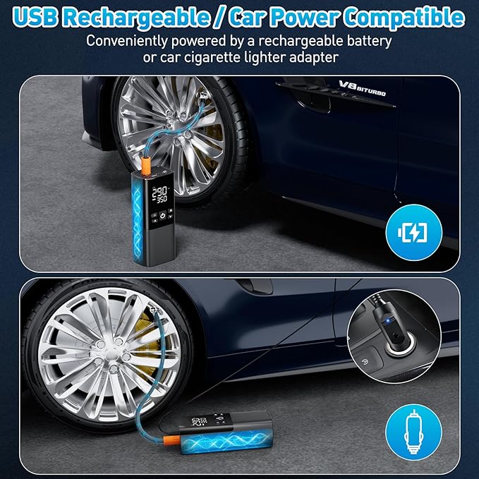 Tire Inflator Portable Air Compressor – Dual Power Mode, Built-in Battery & 12V - Image 5