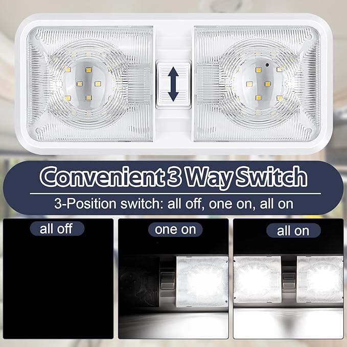1 Pack RV Lights Interior 12V Led 8W Ceiling Double Dome Camper Light 600 Lumen - Image 2