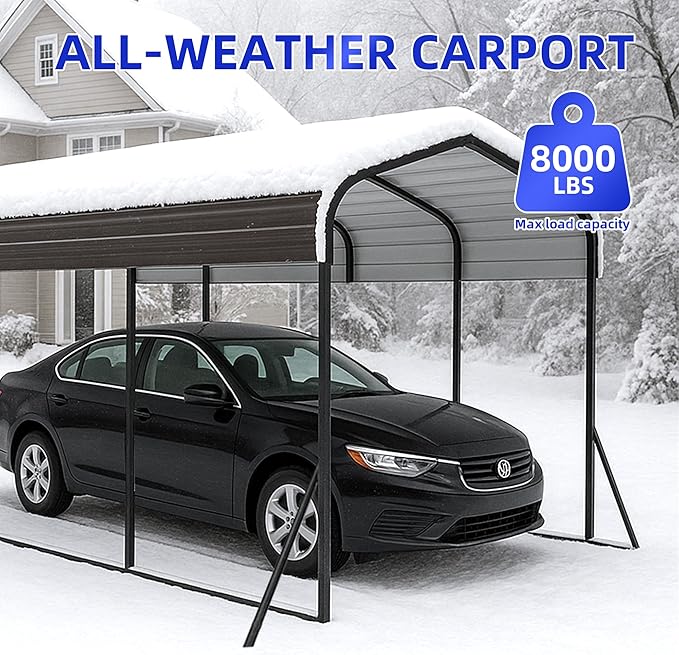 12x20 Metal Carport with Base Fixings Heavy Duty Garage Outdoor Chrome Plated - Image 7