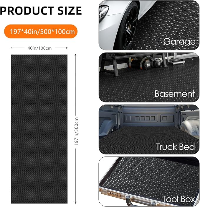 Nisorpa 16'5'' x 3'4'' Diamond Plate Flooring Roll, Rubber Garage Floor Mat - Image 2