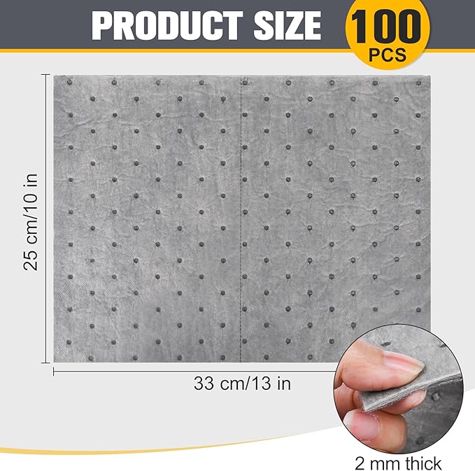 100PC Oil Absorbent Pads | 13"x10" Meltblown Polypropylene Mats, Hand-Tear Lines - Image 7