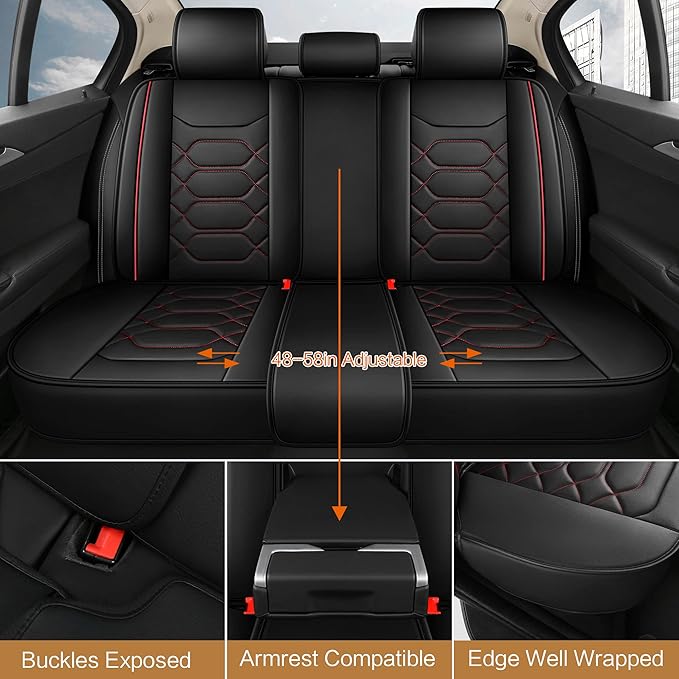 Pariitadin Leather Car Seat Covers Full Set, Waterproof Faux Leather Seat Covers - Image 3
