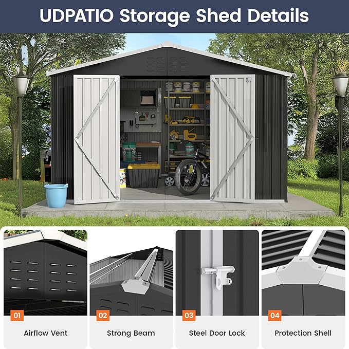 UDPATIO Outdoor Storage Shed 10x12 FT, Outside Sheds & Outdoor Storage Metal - Image 5