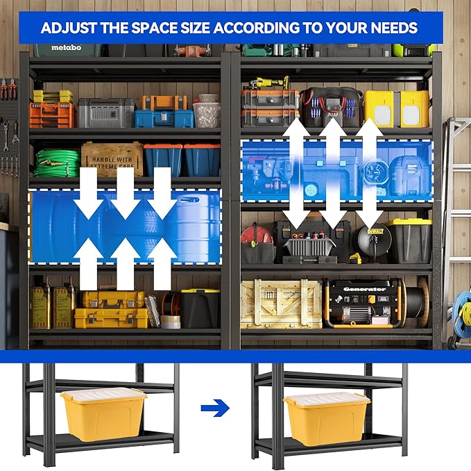 63"H Garage Shelving Heavy Duty Rack, 3000 LBS Extra Large Capacity 5 Tier - Image 3