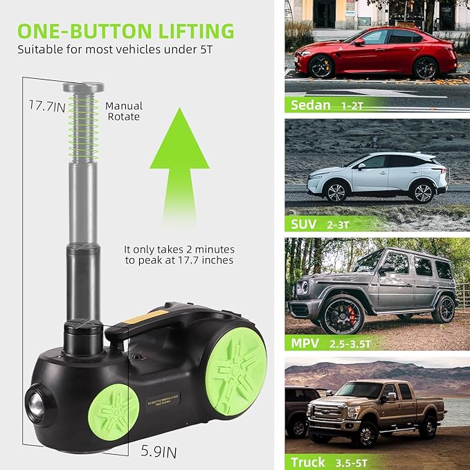EFFIROSO Upgrade LED Light Electric Car Jack 5 Ton12V Hydraulic Jack Lift - Image 3