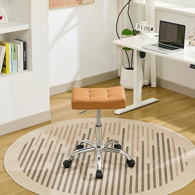 Office Stool with Wheels Brown Faux Leather Workbench Stool by FIRAVOE