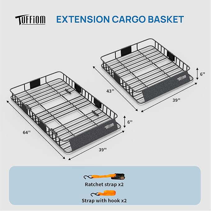 Bonnlo 250lbs Extendable Rooftop Cargo Carrier, 64×39×6inch Universal Roof Rack - Image 3