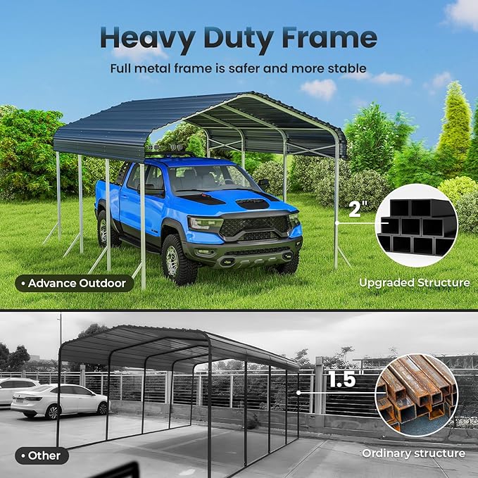 10x15' Heavy Duty Metal Carport – Sturdy Structure, All-Weather Protection - Image 3