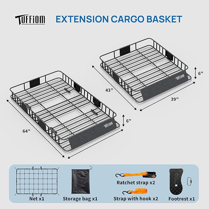 Bonnlo 250lbs Extendable Rooftop Cargo Carrier, 64 * 39 * 6inch Universal Roof - Image 3