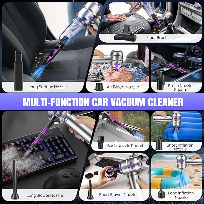 Mini Car Vacuum Cleaner, 20000PA 4-in-1 Cordless Handheld Vacuum Cleaner - Image 6
