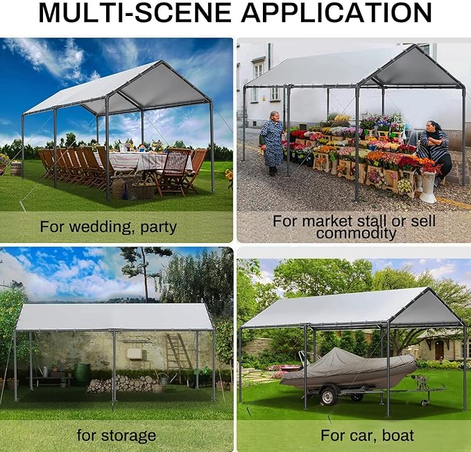 Grezone 10 x 20ft Heavy Duty Carport, Portable Car Tent Garage, All Season UV - Image 4