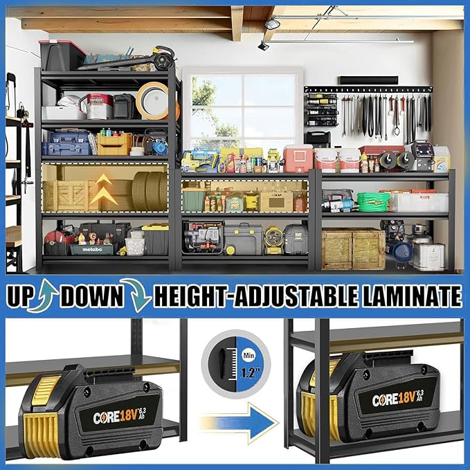 72" H Garage Shelving Adjustable Storage Shelves Metal Shelving Units 5-Tier - Image 7