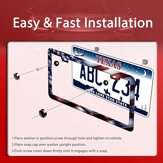 Vintage American Flag License Plate Frame Patriotic License Plate Holder Cars - Image 3