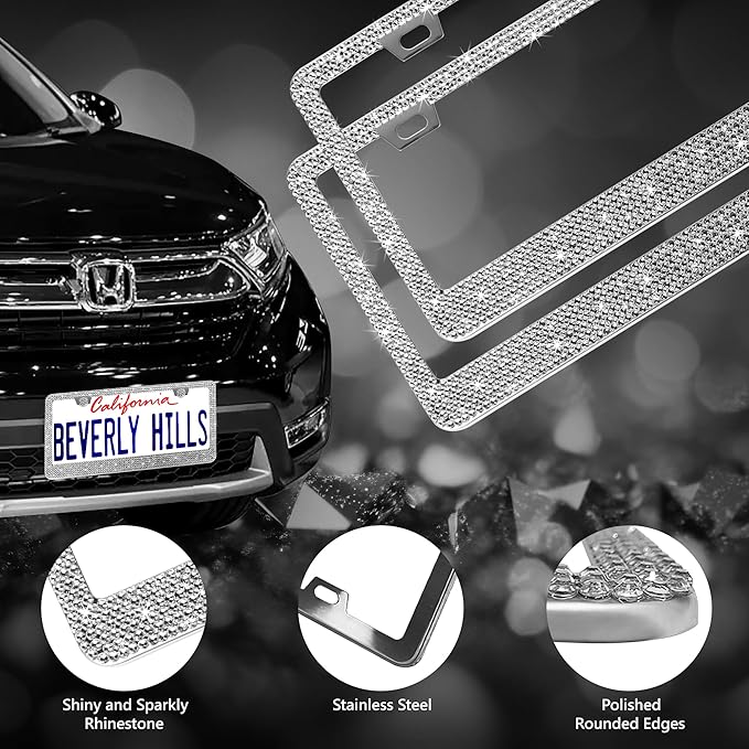 2 Pack Silver Bling License Plate Frames - Image 3