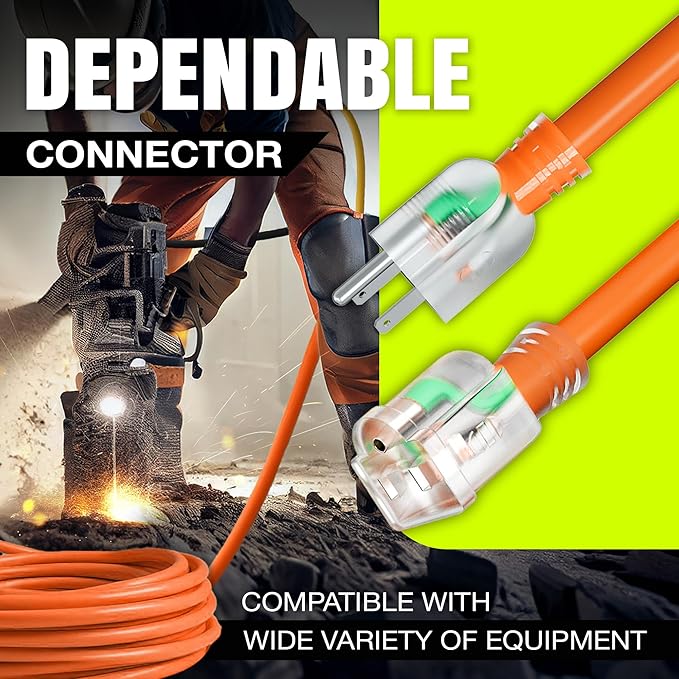 25ft Outdoor/Indoor Extension Cord 16/3 Gauge Heavy Duty 3 Prong SJTW, - Image 4