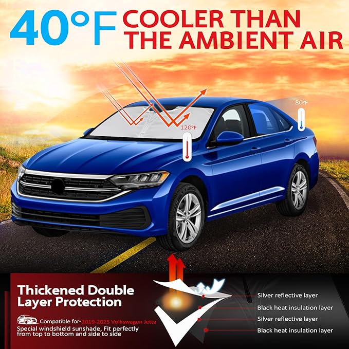KAYZT Windshield Sun Shade for 2019-2025 Volkswagen VW Jetta Foldable Sunshade - Image 2