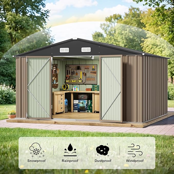 JUMMICO 10 x 10 FT Outdoor Storage Shed, Large Metal Garden Shed & Tool Sheds - Image 5