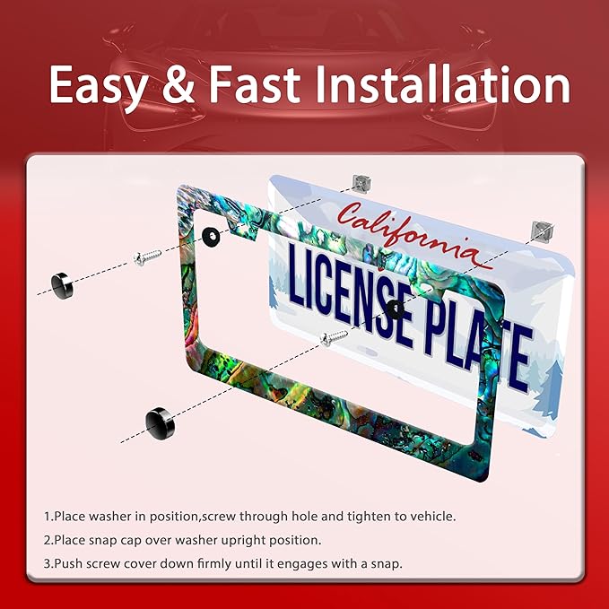 Personalized License Plate Frame Faux Abalone Stainless Steel Accessory Faux - Image 4