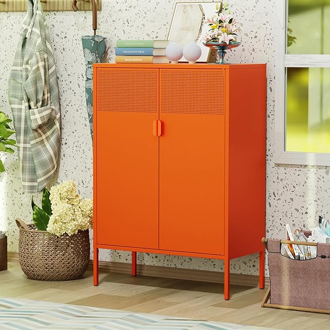 2 Mesh Door Metal Cabinet with Adjustable Shelves, Metal Storage Cabinet - Image 6