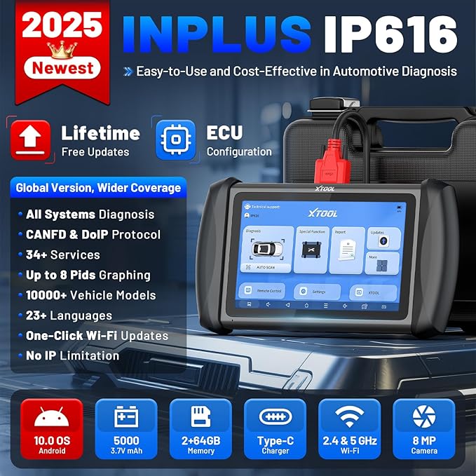 XTOOL InPlus IP616 V2.0 OBD2 Scanner Diagnostic Tool, Lifetime Update Scan Tool - Image 2