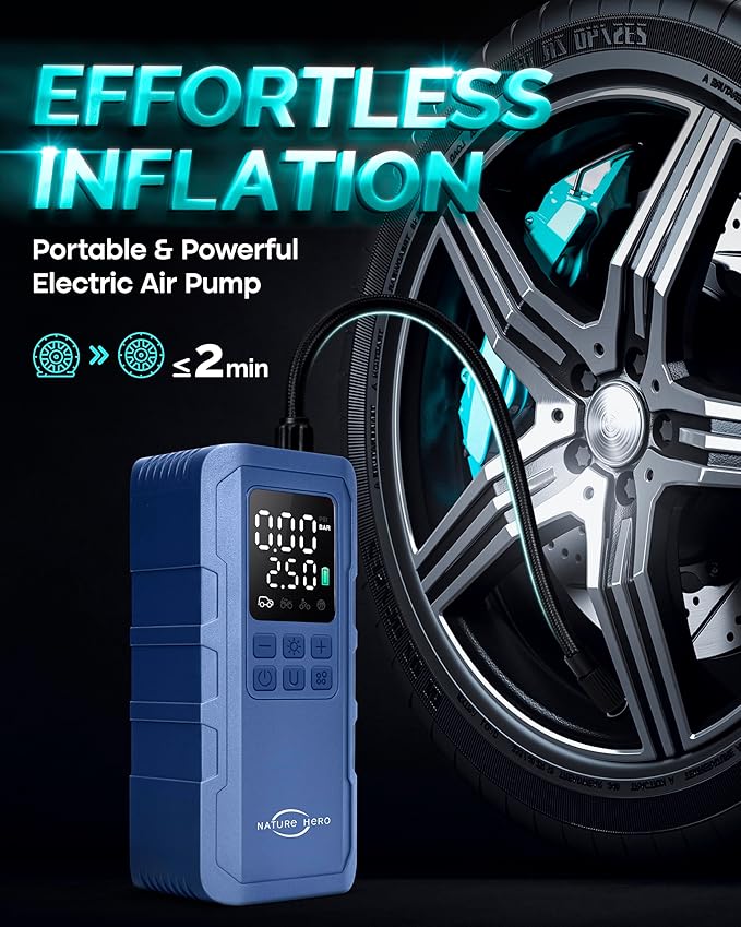 Tire Inflator Portable Air Compressor, 150 PSI car tire air pump portable - Image 2