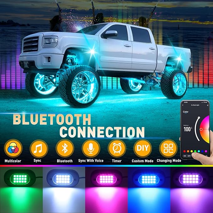 Honalia LED Rock Lights for Trucks 6 pods, RGB Truck Rock Lights - Image 2
