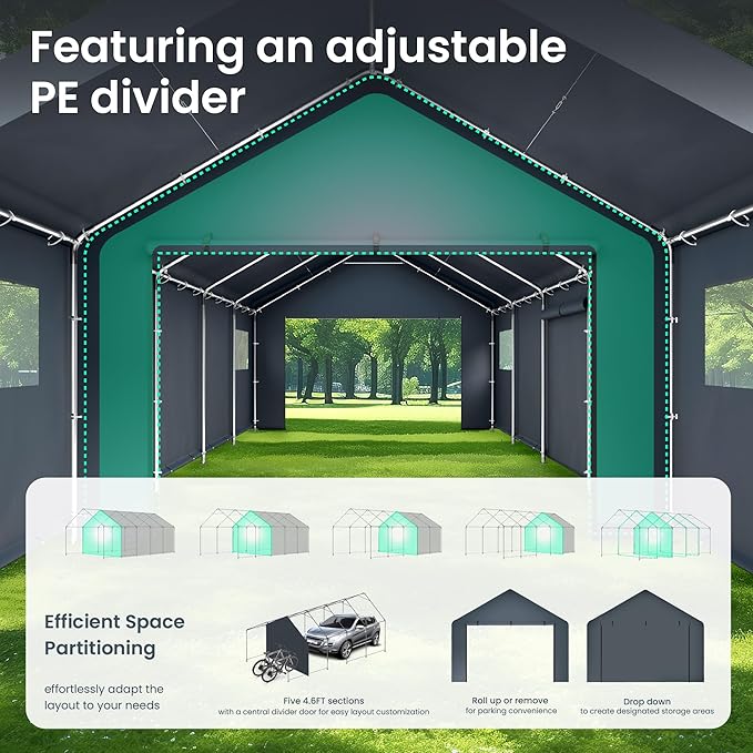 PHI VILLA 13'x24'x9.6' Outdoor Portable Storage Shelter Shed Garage - Image 5