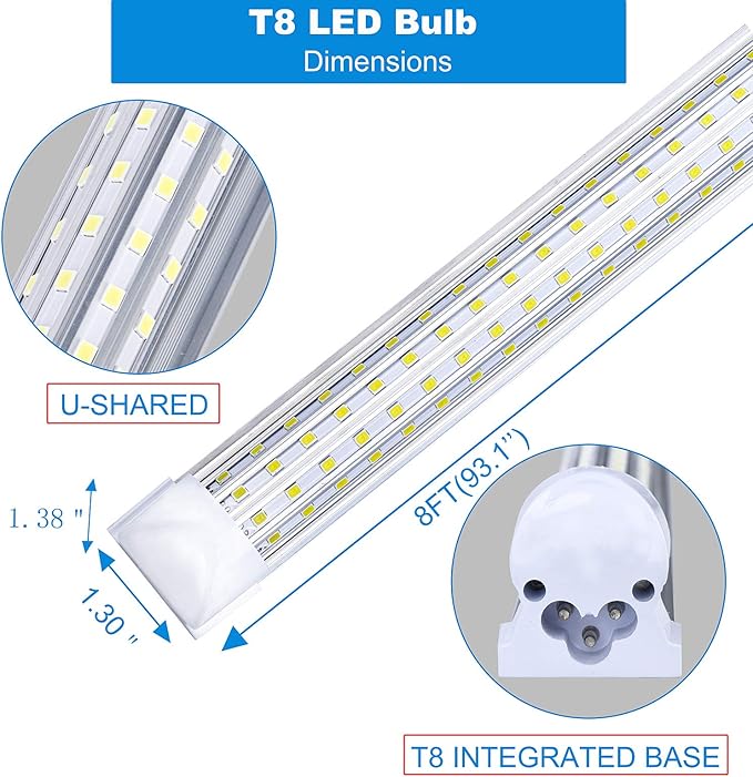 8ft LED Shop Light Fixture, 144W 18000LM 6000K, Cold White, U Shape, Hight - Image 4
