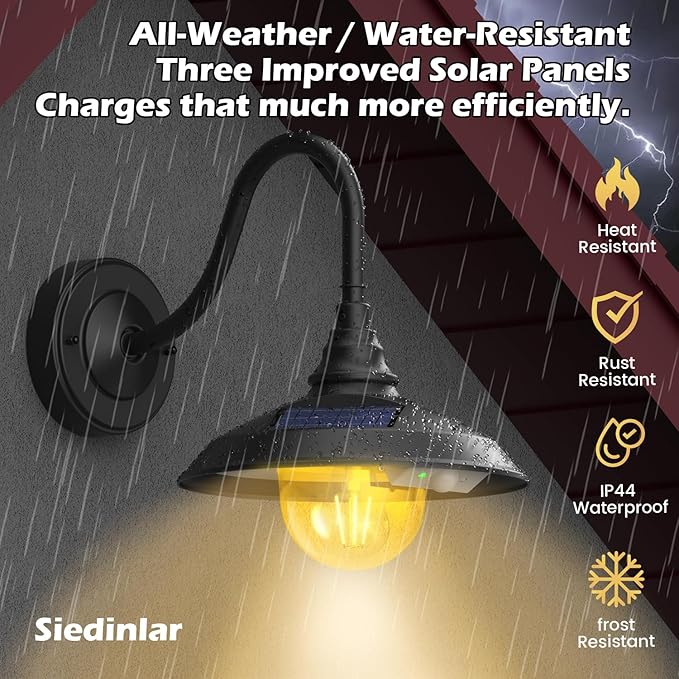 SIEDiNLAR Solar Barn Light Outdoor 3 Modes 2 Lighting, Aluminum Vintage - Image 5