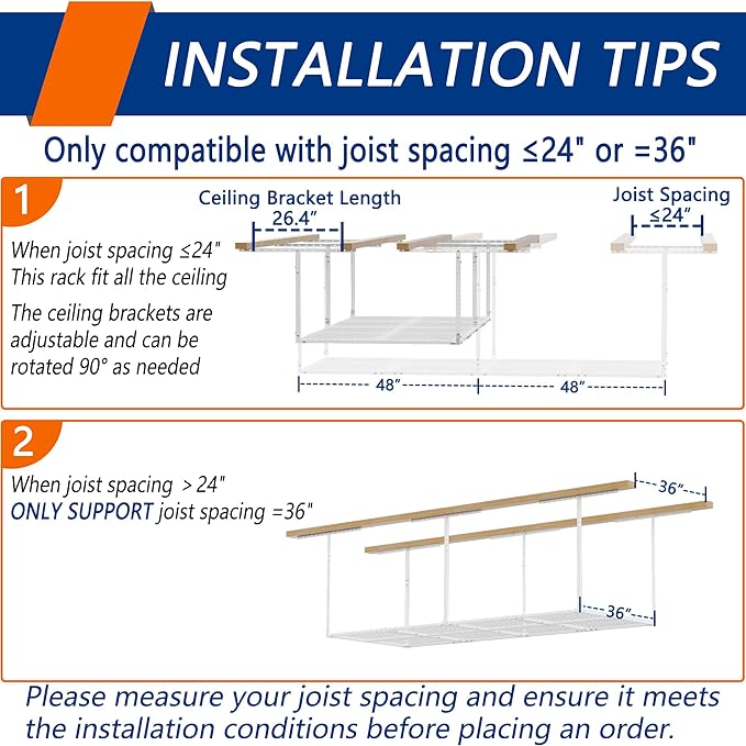 3 x 8FT Overhead Garage Storage Rack, Adjustable Ceiling Storage Racks - Image 5