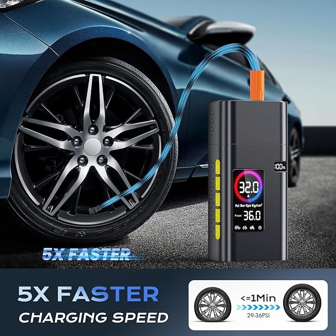 180PSI Tire Inflator Portable Air Compressor, 26000mAh Portable Tire Inflator - Image 2