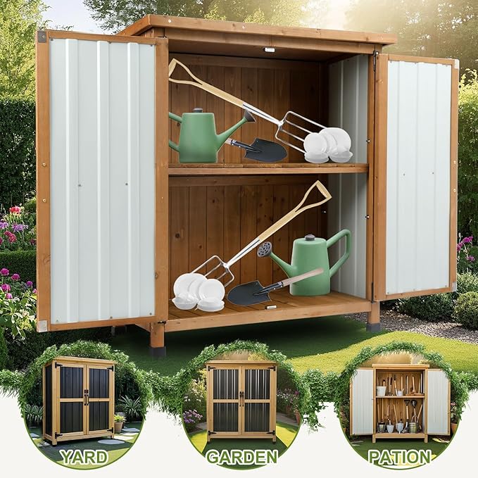 Outdoor Storage Cabinet, Small Wood & Metal Storage Shed - Image 5