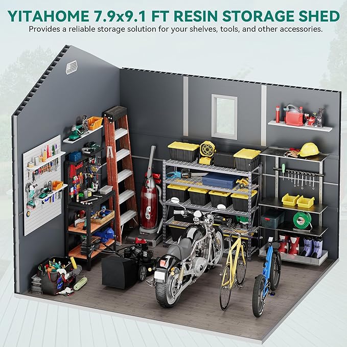 YITAHOME 8x9 FT Outdoor Storage Shed w/o Floor, All-Weather Plastic Shed - Image 5