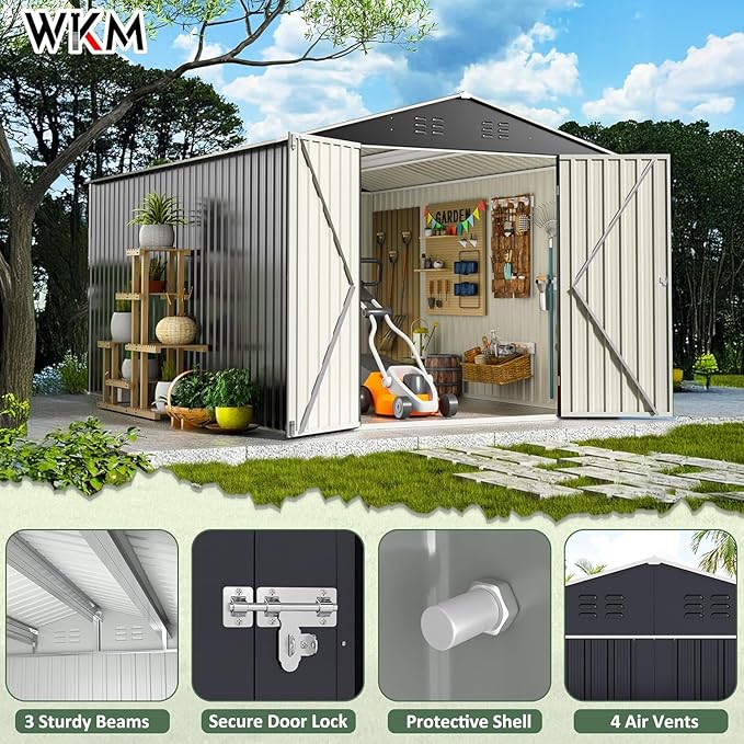 WKM 8X12 FT Outdoor Storage Shed, Utility Metal Tool Storage - Image 4