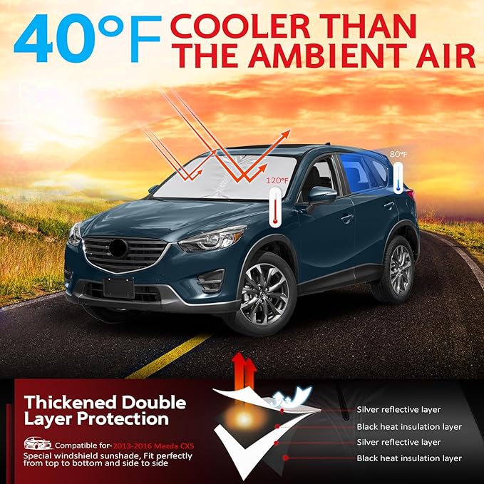 KAYZT Windshield Sun Shade for 2013-2016 Mazda CX5 Foldable Sunshade Front - Image 2