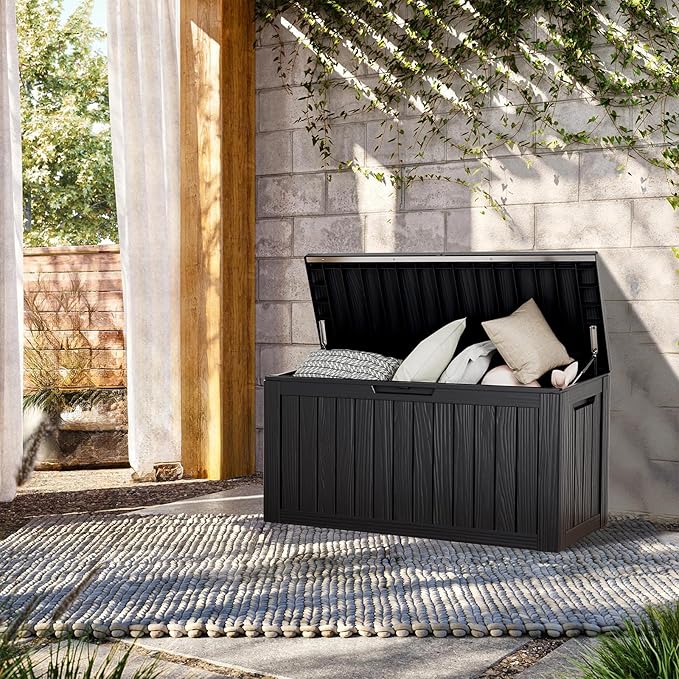 80 Gallon Lockable Resin Deck Box, Waterproof & UV-Resistant Outdoor Storage Box - Image 3