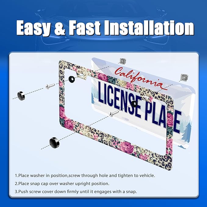 Rose Leopard Print License Plate Frame Vintage Floral License Plate Stainless - Image 3