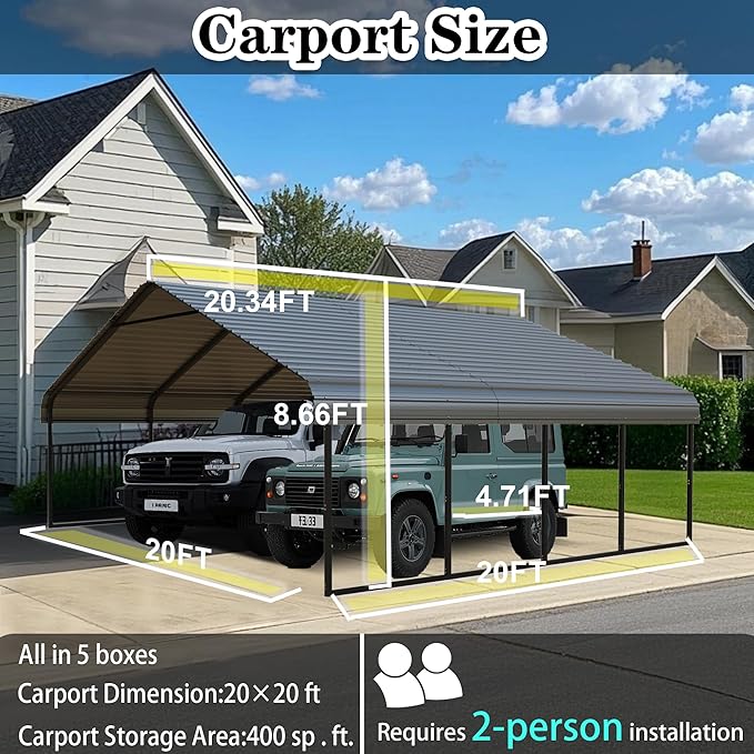 10x20FT/20x20 FT Metal Carport Heavy Duty - Image 2