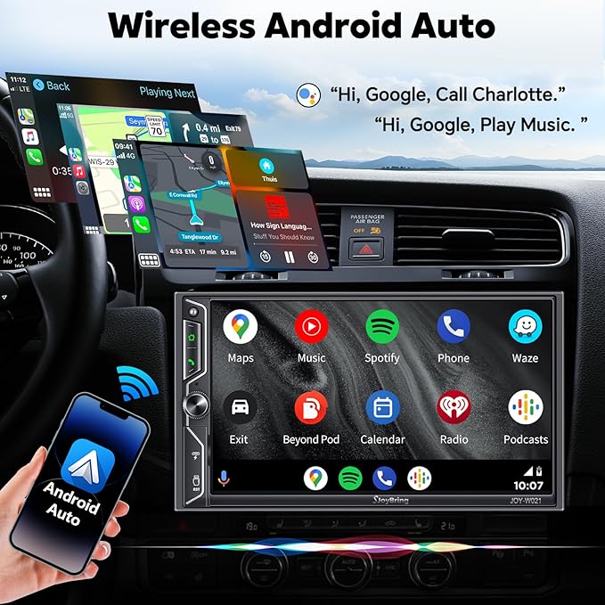 7" Double Din Car Stereo with Wireless Apple CarPlay and Android Auto, 240W - Image 3