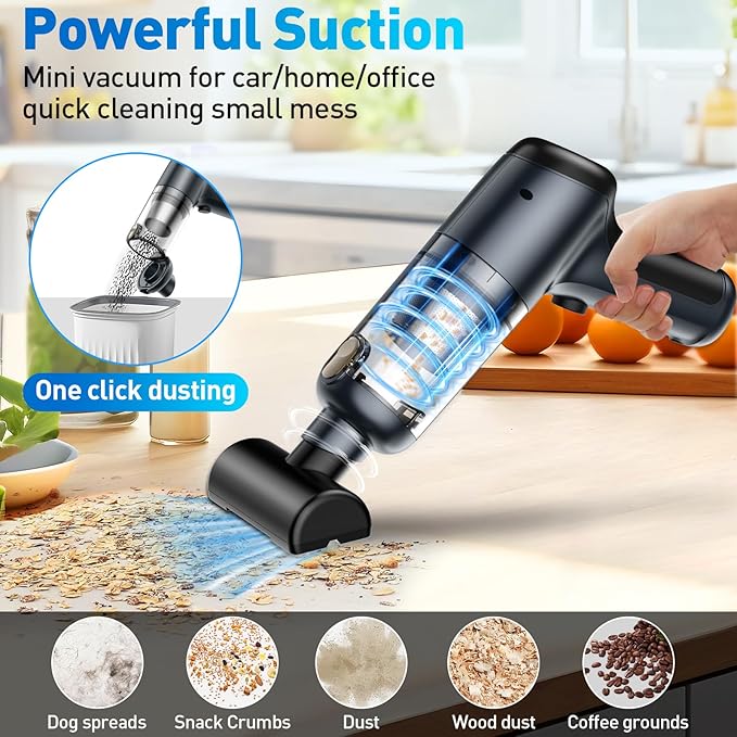 Mini Vacuum Cleaner, 120W High Power Handheld Car Vacuum Cleaner, 2 in 1 Air - Image 3