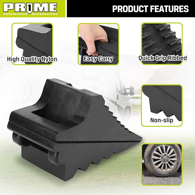 PR1ME Heavy Duty Rubber Wheel Chocks, Rubber Tire Blocks, RV Solid Rubber Wheel - Image 2
