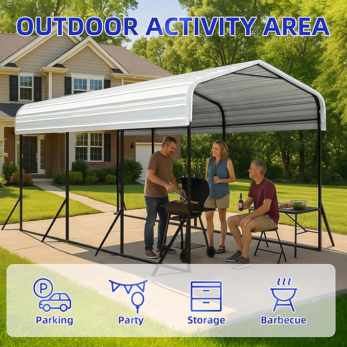 10x15 Metal Carport with Base Fixings Heavy Duty Garage Outdoor Chrome Plated - Image 9