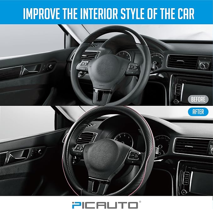 PIC AUTO Steering Wheel Cover, Sports Carbon Fiber and Super Breathable Leather - Image 5