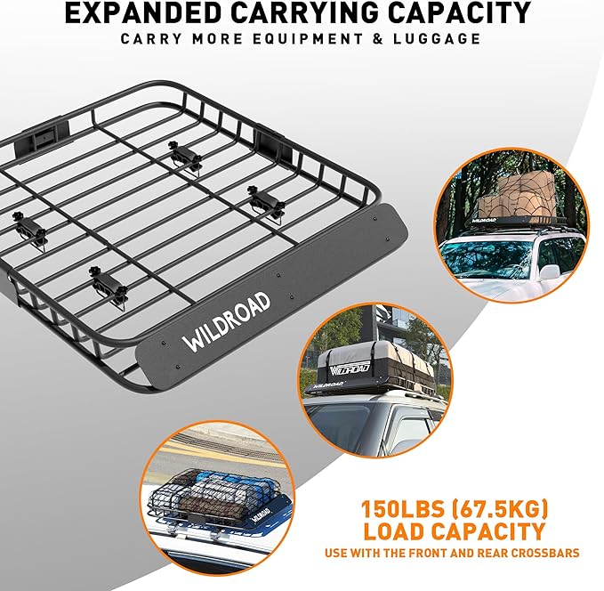 WILDROAD Roof Rack Cargo Basket, Upgraded 4” Fence Car Roof Basket - Image 7