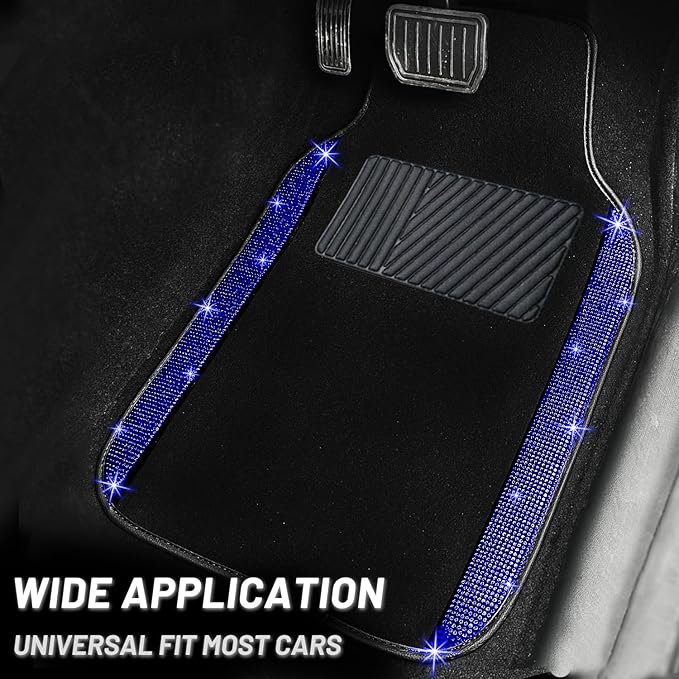 NBTEPEM Blue Bling Car Floor Mats Full Set, Universal Fit Most Cars - Image 2